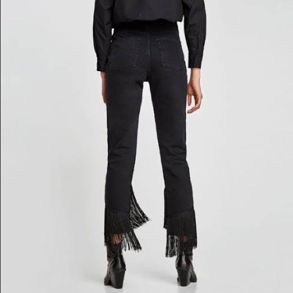 ZARA | Fringe hem crop jeans in black - Picture 3 of 13